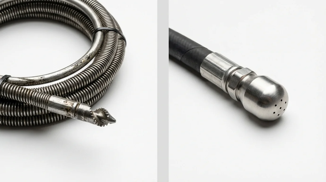 Drain snake cable and hydro jetting nozzle used for drain cleaning in Lower Lake, CA