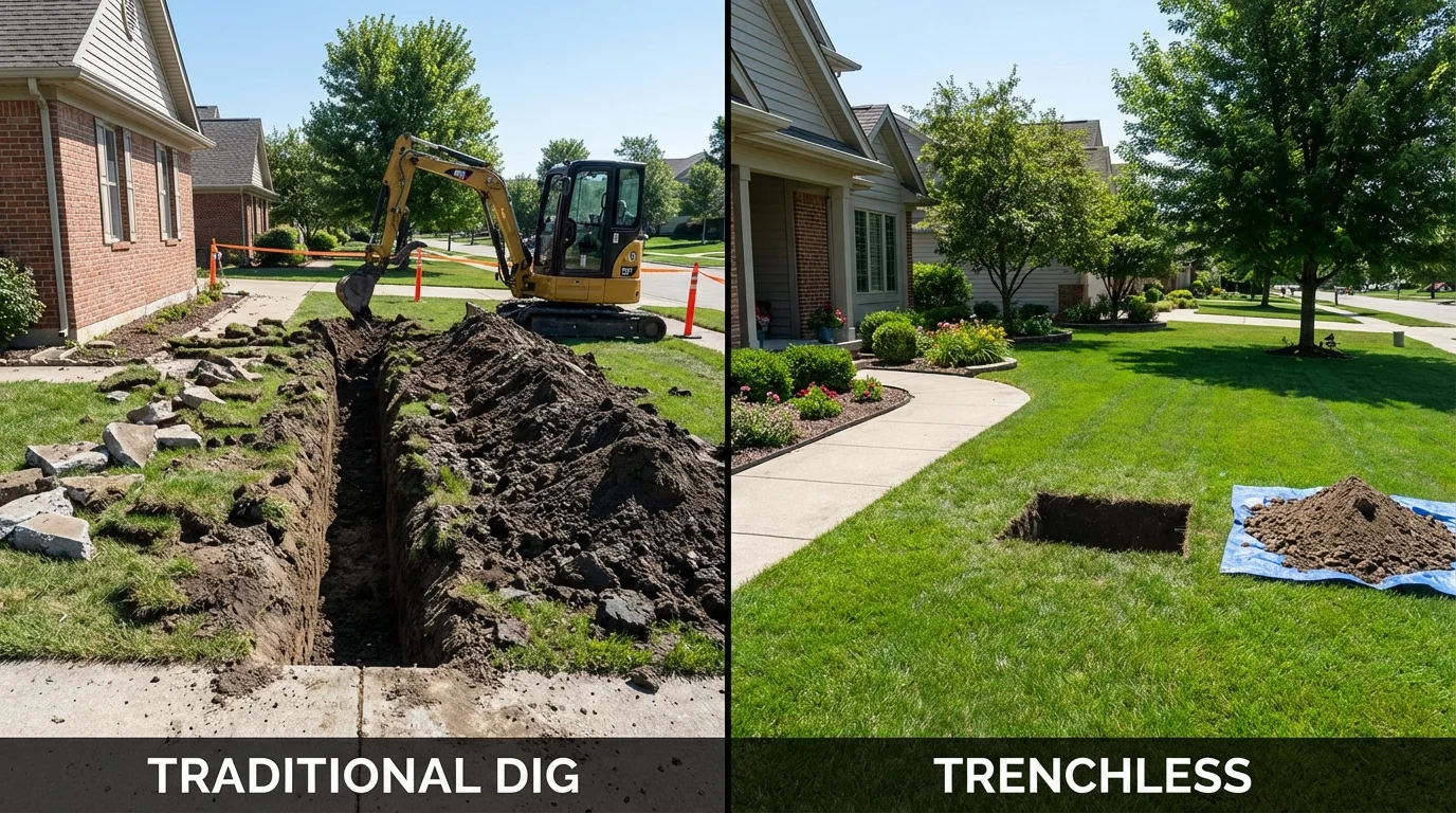 Trenchless sewer repair with minimal yard damage versus traditional excavation in Lower Lake, CA